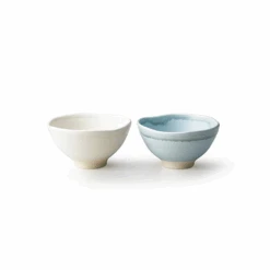 Aito Aito Mino Yaki Subdued Pastel Blue And White Bowls - Set Of 2