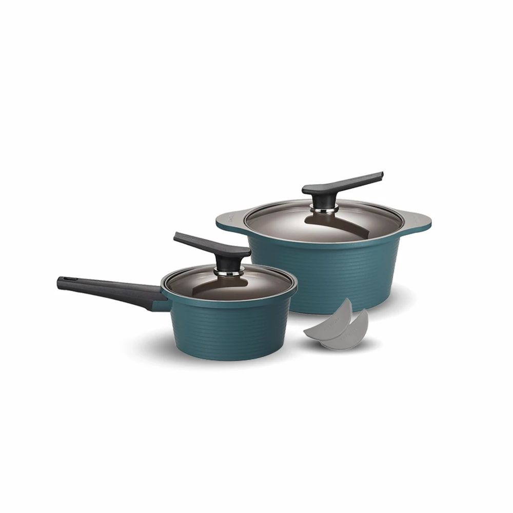 Happycall Happycall Onde Ceramic Nonstick Induction Pot Set - 18cm & 24cm Ocean Green