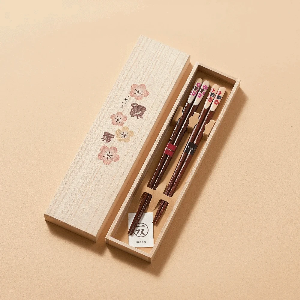 Ishida Ishida Plum Blossom Wakasa Nuri Lacquerware Chopsticks Gift Set - 20/23cm 3 Ishida Ishida Plum Blossom Wakasa Nuri Lacquerware Chopsticks Gift Set - 20/23cm