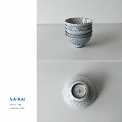 Saikai Hasami Saikai Hasami Yaki 5-Piece Classic Blue Japanese Bowl Set (11cm) 8 Saikai Hasami Saikai Hasami Yaki 5-Piece Classic Blue Japanese Bowl Set (11cm) -The Custom Chef Shop Saika Hasami Yaki 5 Piece Classic Blue Japanese Rice Bowl Set 03