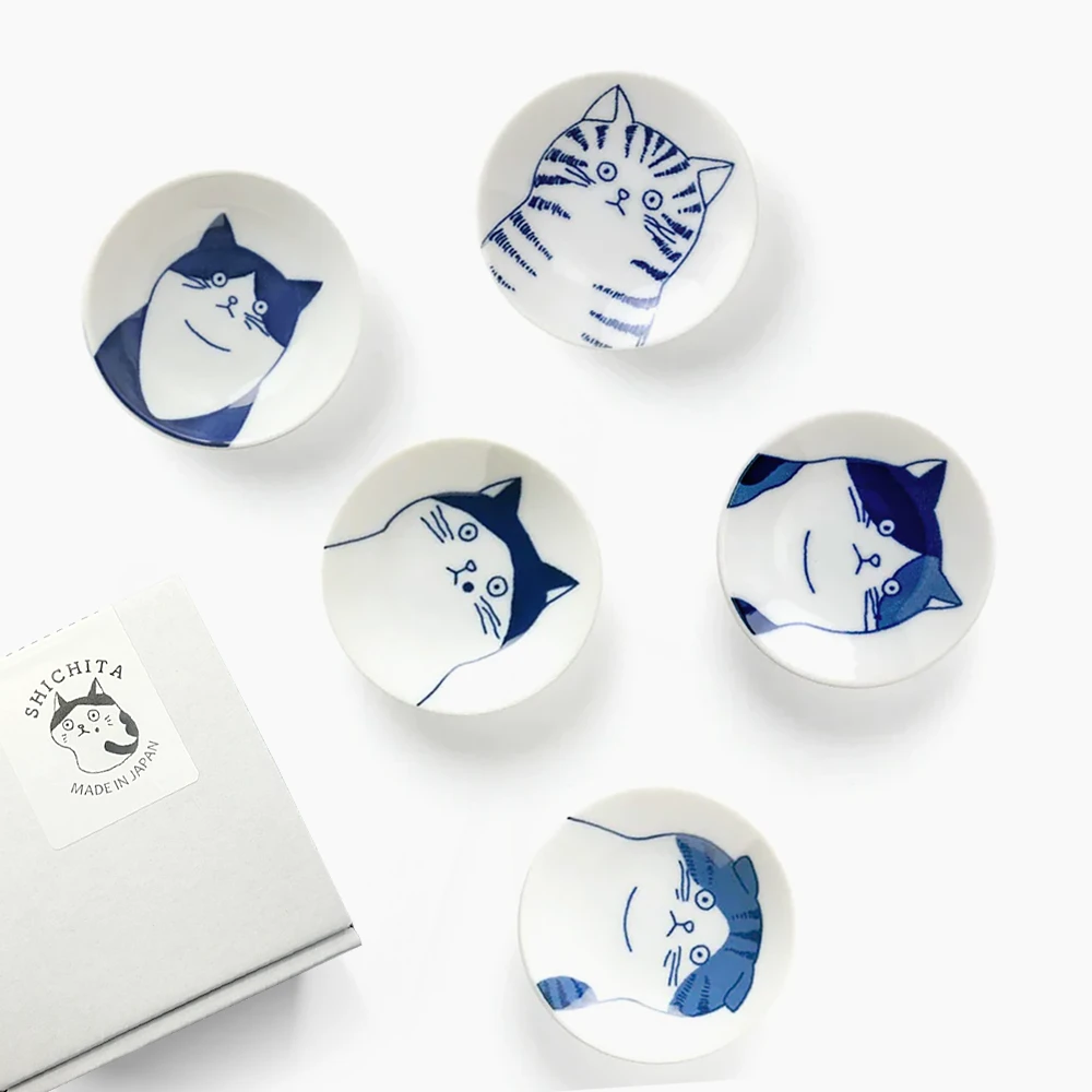 Toki Yamaman Shichita Mino Yaki Cat 5-Piece Mini Plate Set (8cm) 3 Toki Yamaman Shichita Mino Yaki Cat 5-Piece Mini Plate Set (8cm)