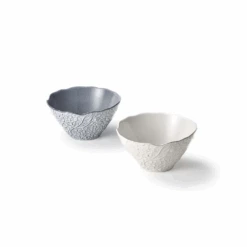 Aito Aito Mino Yaki Lien White Floral Pattern Bowls - Set Of 2