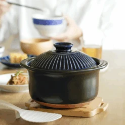 Ginpo Ginpo Kikka Donabe (Japanese Clay Pot) Rice Pot With Double Lids 2 Cups - Blue -The Custom Chef Shop ginpo kikka donabe rice pot with double lids 2 cups blue 2
