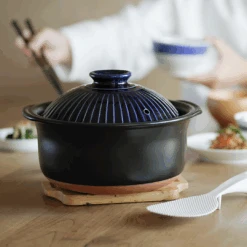Ginpo Ginpo Kikka Donabe (Japanese Clay Pot) Rice Pot With Double Lids 3 Cups - Blue -The Custom Chef Shop ginpo kikka donabe rice pot with double lids 3 cups blue 3
